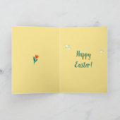 Niedliche Frühjahrsfrau auf Tulpenfeld Ostern Feiertagskarte (Innenseite)