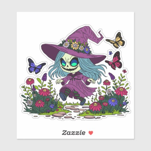 Niedliche Frühjahrshexe Aufkleber (Blatt)