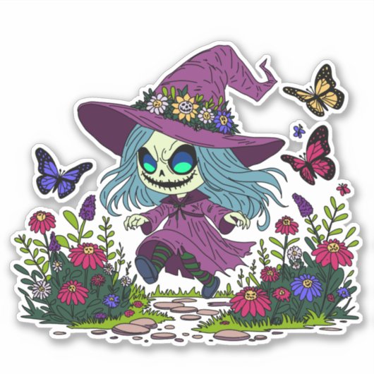Niedliche Frühjahrshexe Aufkleber (Vorderseite)