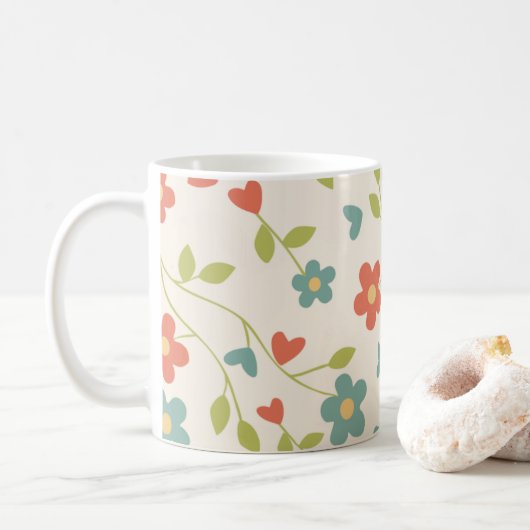 Niedliche Frühlingsblumen - Kaffeetasse (Mit Donut)