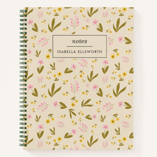 Niedliche Frühlingsblumen Rosa Grüner Individuelle Notizblock (Vorderseite)