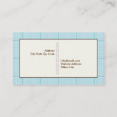 Niedliche Frühlingseule auf einem Ast, blaue karie Visitenkarte (Rückseite)