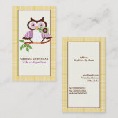 Niedliche Frühlingseule auf einem Ast, gelbe karie Visitenkarte (Vorne/Hinten)