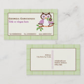 Niedliche Frühlingshaube auf einem Ast, grüne kari Visitenkarte (Vorne/Hinten)