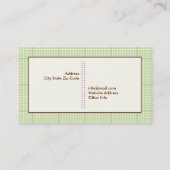 Niedliche Frühlingshaube auf einem Ast, grüne kari Visitenkarte (Rückseite)