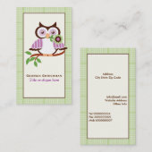 Niedliche Frühlingshaube auf einem Ast, grüne kari Visitenkarte (Vorne/Hinten)