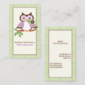 Niedliche Frühlingshaube auf einem Ast, grüne kari Visitenkarte (Vorne/Hinten)