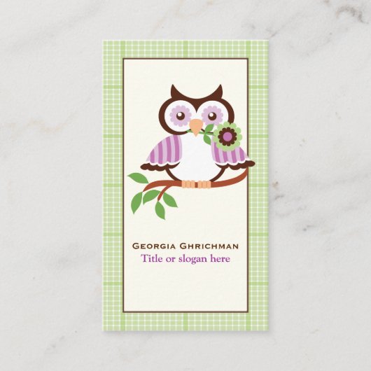 Niedliche Frühlingshaube auf einem Ast, grüne kari Visitenkarte (Vorderseite)