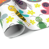 Niedliche Frühlingsinsekten Muster Kinder Name Alt Geschenkpapier (Rolleneckpunkt)