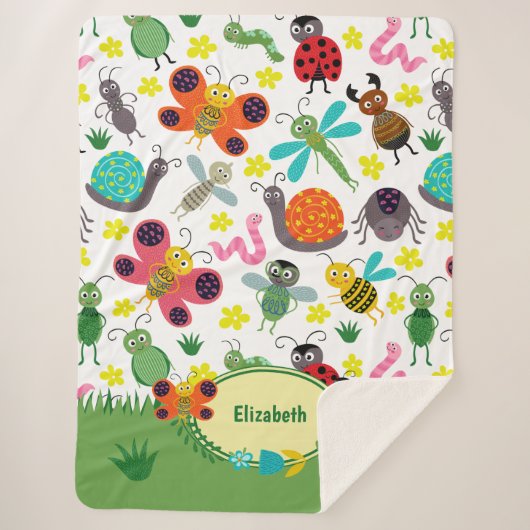 Niedliche Frühlingsinsekten Muster Kinder Sherpadecke (Vorderseite)