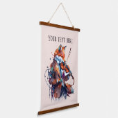 niedliche Fuchs Music Liebhaber fügen Text hinzu Wandteppich Mit Holzrahmen (Gewinkelt)