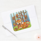 Niedliche Fuchs und Eulen im Herbst Quadratischer Aufkleber (Umschlag)
