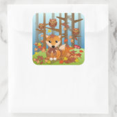 Niedliche Fuchs und Eulen im Herbst Quadratischer Aufkleber (Tasche)