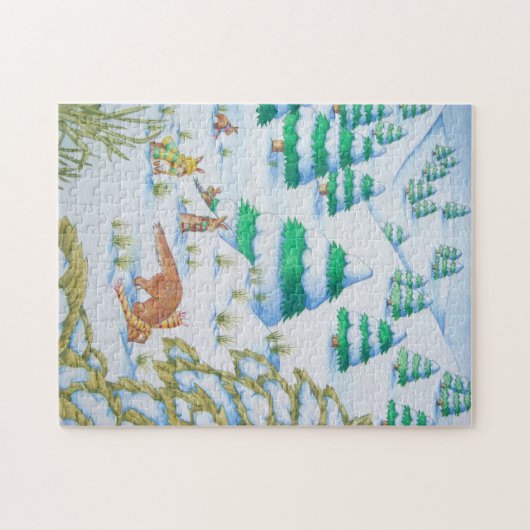 niedliche Fuchs und Kaninchen spielen Schneeszene Puzzle (Horizontal)