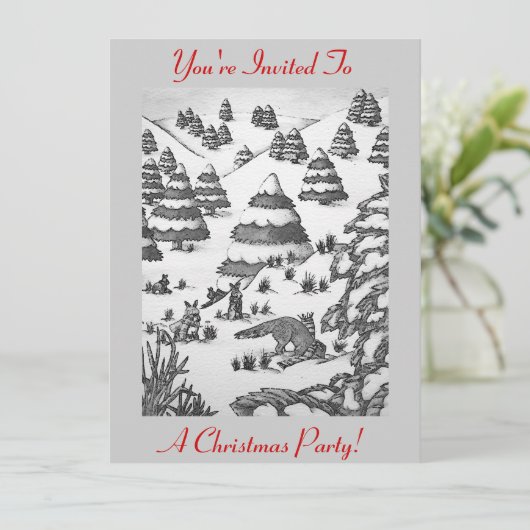 niedliche Fuchs- und Kaninchenschneefeste laden ei Einladung (Stehend Vorderseite)