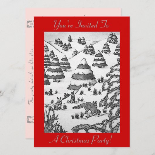 niedliche Fuchs- und Kaninchenschneekunst Einladung (Vorne/Hinten)