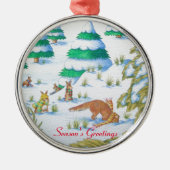 niedliche Fuchs- und Kaninchenschneeszene Silbernes Ornament (Vorne)