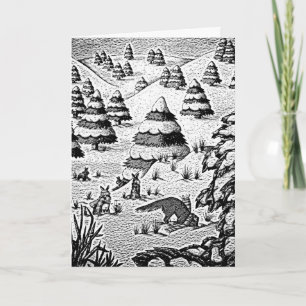 niedliche Fuchs- und Kaninchenwinterszene Feiertagskarte