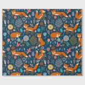 Niedliche Füchse Blume und Vogelmuster 2 Geschenkpapier (Flach)