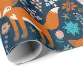 Niedliche Füchse Blume und Vogelmuster 2 Geschenkpapier (Rolleneckpunkt)