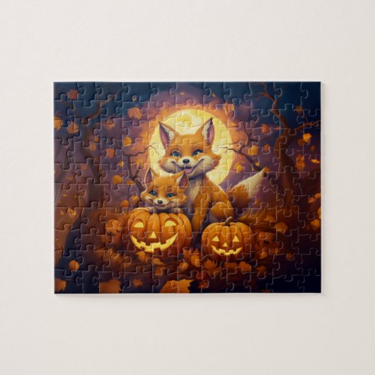 Niedliche Füchse feiern glückliches Halloween Puzzle (Horizontal)