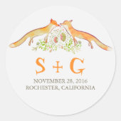 Niedliche Füchse Hochzeitskleber Runder Aufkleber (Vorderseite)