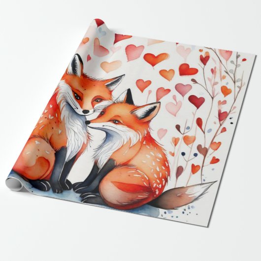 Niedliche Füchse in Liebe Geschenkpapier (Ungerollt)