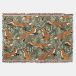 Niedliche Füchse in Red Brown auf Olive Green Decke