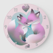 Niedliche Füchse küssen rosa und grau rund Große Wanduhr (Vorderseite)