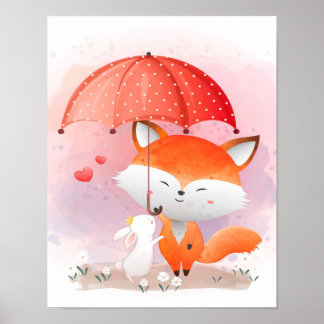 Niedliche Füchse mit Kaninchen|Geschenk für Kaninc Poster