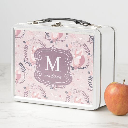 Niedliche Füchse Moderne adorable Giralmonogramm P Metall Brotdose (Beispiel)