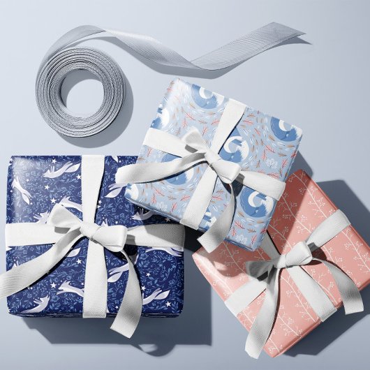 Niedliche Füchse - Sammlung in Blau und Rosa Geschenkpapier Set