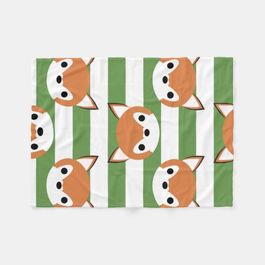 Niedliche Füchse u. grüne Streifen Fleecedecke (Vorderseite (Horizontal))