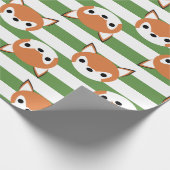Niedliche Füchse u. grüne Streifen Geschenkpapier (Ecke)