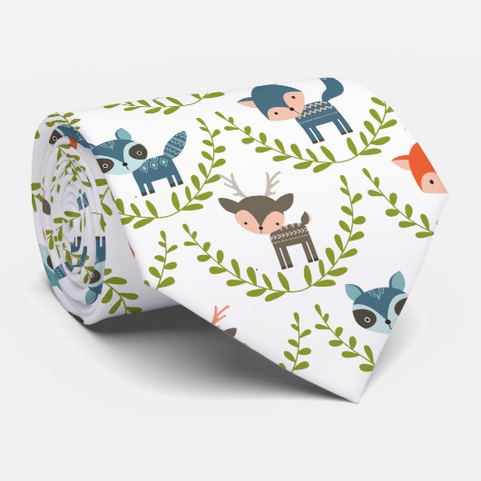 Niedliche Füchse und Hirsche mit grünem Kranz Krawatte (Gerollt)