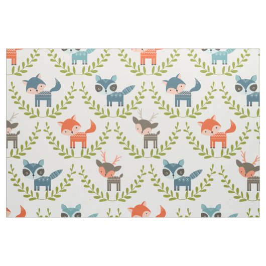 Niedliche Füchse und Hirsche mit grünem Krautmuste Stoff (Fat Quarter (45,7 x 55,9 cm))