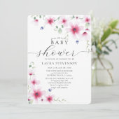 Niedliche Fuchsia Pink Wasserfarbe Whimsikische Bl Einladung (Stehend Vorderseite)
