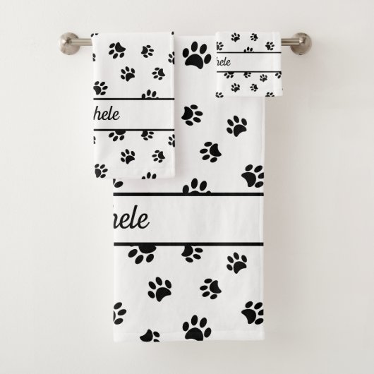 Niedliche Fun Black Paw Prints Personalisiert Badhandtuch Set (Insitu)