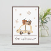 Niedliche Fun Car Snowy Weihnachtskarte (Stehend Vorderseite)