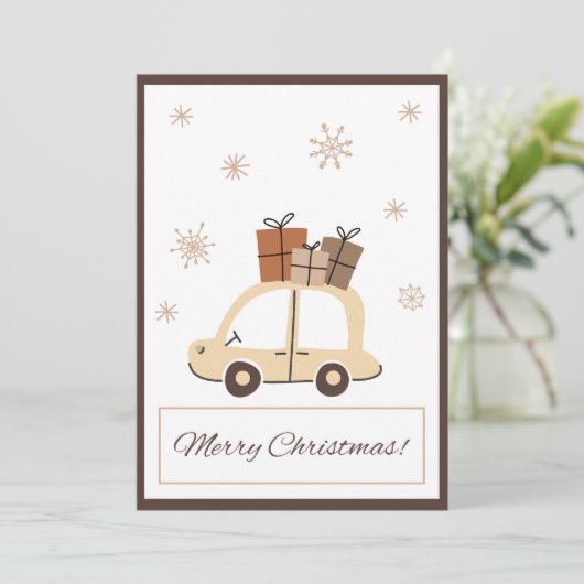 Niedliche Fun Car Snowy Weihnachtskarte (Stehend Vorderseite)