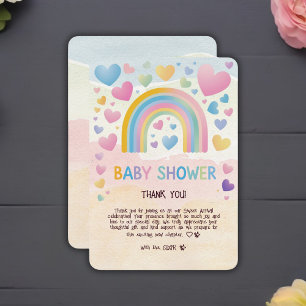 Niedliche Fun Hearts und Rainbow Baby Shower Dankeskarte