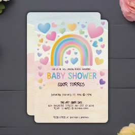 Niedliche Fun Hearts und Rainbow Baby Shower Einladung
