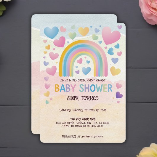 Niedliche Fun Hearts und Rainbow Baby Shower Einladung