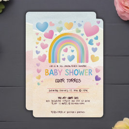 Niedliche Fun Hearts und Rainbow Baby Shower Einladung