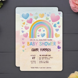 Niedliche Fun Hearts und Rainbow Baby Shower Einladung