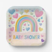 Niedliche Fun Hearts und Rainbow Baby Shower Pappteller (Vorderseite)