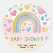 Niedliche Fun Hearts und Rainbow Baby Shower Runder Aufkleber (Vorderseite)