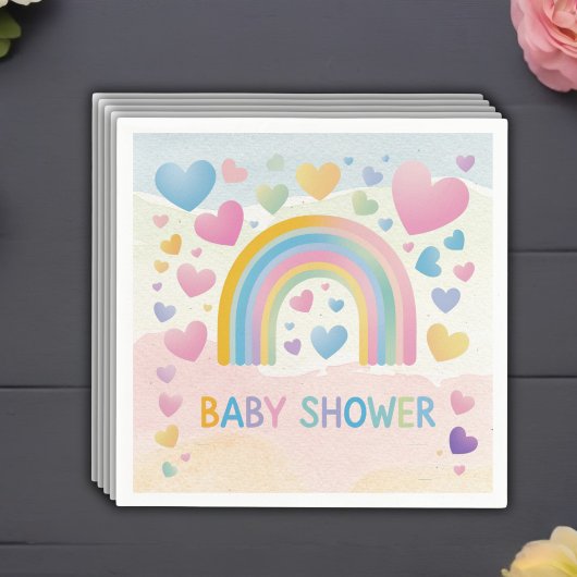 Niedliche Fun Hearts und Rainbow Baby Shower Serviette