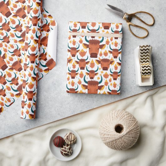 Niedliche Fun Highland Cow-Gesichtsmuster Geschenkpapier (Kunsthandwerk)