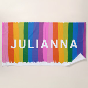 Niedliche Fun Rainbow Stripes Personalisiert Strandtuch